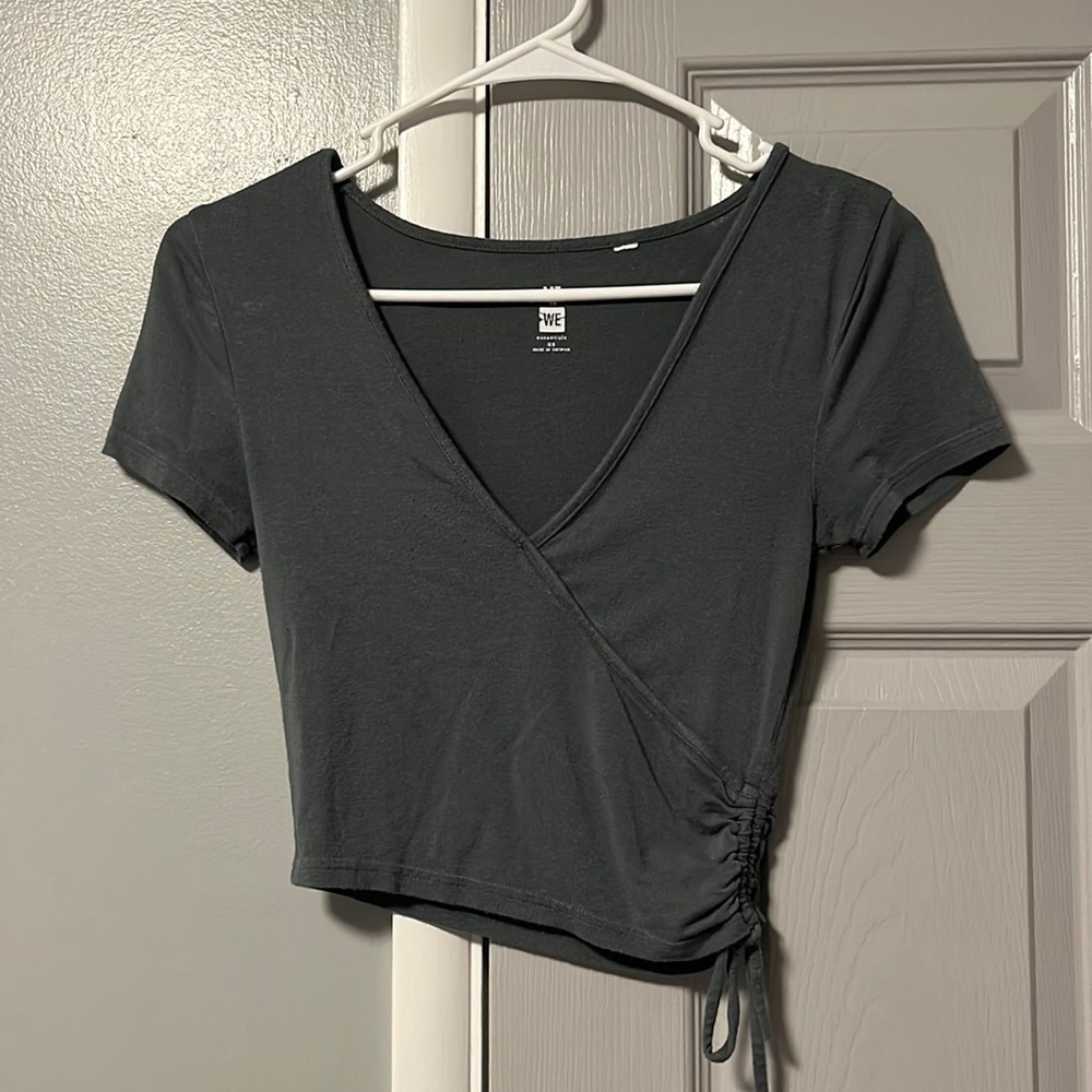 ME TO WE cross over cropped shirt